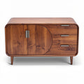 **Mid-Century Modern Wooden Sideboard with Rounded Door and Drawer Storage**