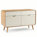 **Contemporary Wooden Sideboard with Textured Drawers and Rounded Edges**