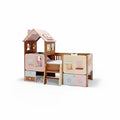 **Children's Wooden Playhouse Bed with Storage Drawers**